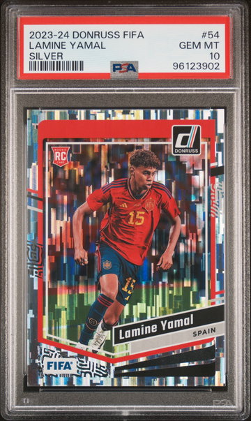2023-24 PANINI DONRUSS SOCCER FIFA LAMINE YAMAL SILVER #54 RC ROOKIE PSA 10