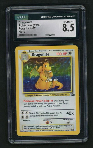 1999 Pokémon Fossil Dragonite #4 Holo CGC 8.5