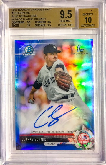 2017 Bowman Chrome Draft Clarke Schmidt Blue Refractor /150 auto BGS 9.5