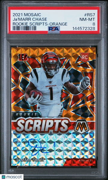 2021 Panini Mosaic Rookie Scripts Ja'marr Chase #RS7 Orange PSA 8