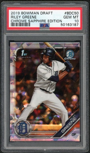 2019 Bowman Draft Sapphire Chrome Riley Greene #BDC50 PSA 10