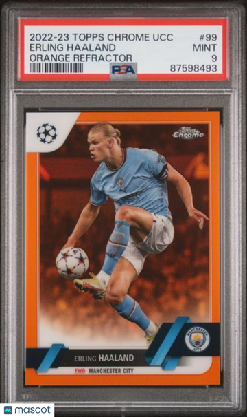 2022-23 Topps Chrome UEFA Club Competitions Erling Haaland #99 Orange Refractor PSA 9