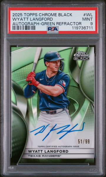 2025 Topps Chrome Black Green Refractor Wyatt Langford #CBA-WL Auto /99 PSA 9