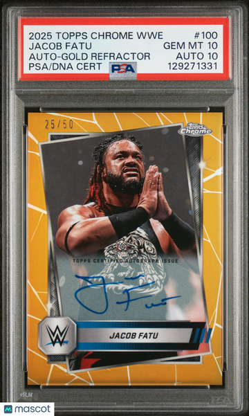 2025 Topps Chrome WWE Jacob Fatu #100 Auto Gold Refractor /50 PSA 10 Auto 10