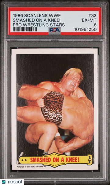 1986 Scanlens WWF Pro Wrestling Stars Smashed On A Knee! #33 PSA 6