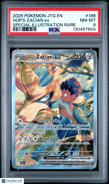 2025 Pokemon JTG EN-Journey Together Hop's Zacian EX PSA 8 #186