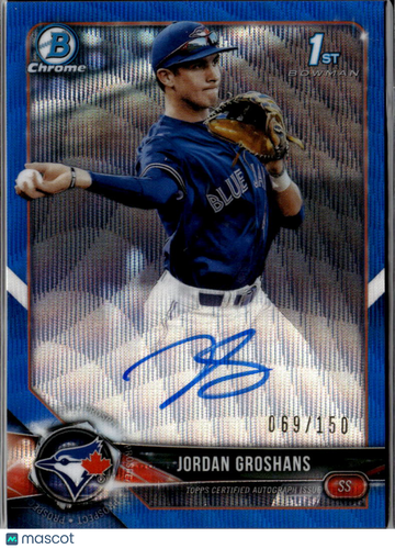 Jordan Groshans 2018 Bowman Chrome Auto Blue Refractor /150 Toronto Blue Jays