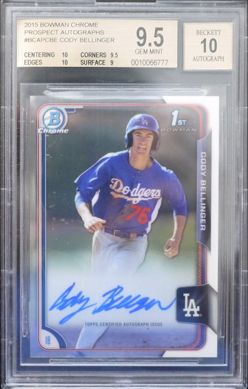 BGS 9.5 - 2015 BOWMAN CHROME CODY BELLINGER #BCAP-CBE AUTOGRAPH AUTO 10 w/2x 10s