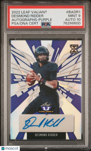 2022 Leaf Valiant Desmond Ridder #BA-DR1 Purple Rookie PSA 9 Leaf Auto 10