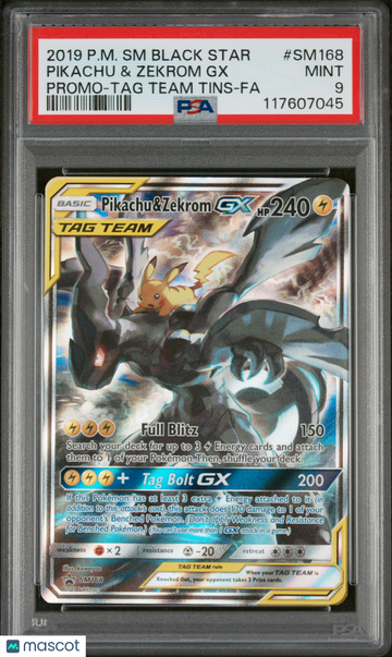 2019 Pokemon SM Black Star Promo Pikachu & Zekrom GX Promo-TAG Team Tins-Fa PSA 9 #SM168