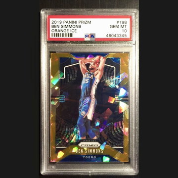 BEN SIMMONS 2019-20 PANINI PRIZM ORANGE ICE PSA 10 - POP 2