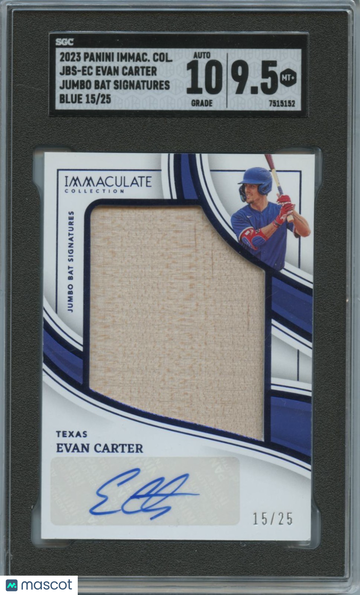 2023 Panini Immaculate Collection Evan Carter #JBS-EC Jumbo Bat Sigs. Blue 25 SGC 9.5 Panini Authentic Auto 10