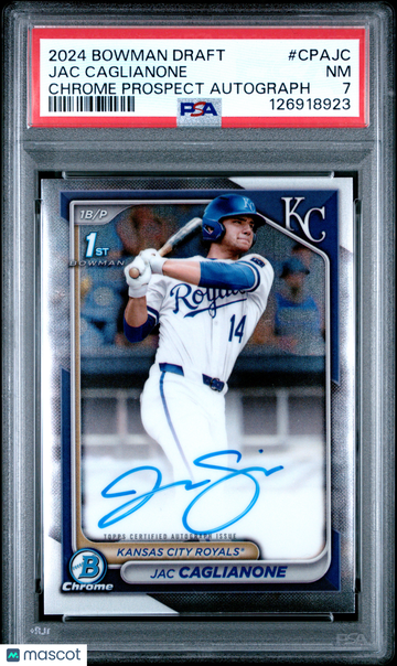 2024 Bowman Draft Chrome Prospect Autographs Jac Caglianone #CPAJC PSA 7