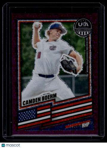 2026 Panini Stars & Stripes Prizm USA Baseball Camden Boehm #42 Disco Purple SN