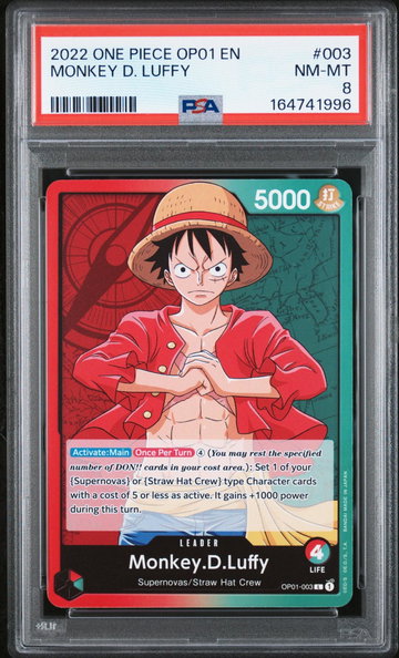 2022 One Piece Romance Dawn Monkey D. Luffy #OP01003 PSA 8
