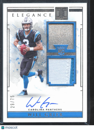 Will Grier 2019 Panini Impeccable Elegance Patch Memorabilia Auto /75 Carolina Panthers