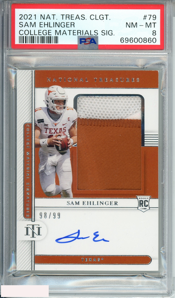 2021 PANINI NAT TREAS COLLEGIATE SAM EHLINGER#79 COLLEGE MATERIALS SIG RC PSA 8