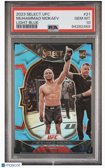 2023 Panini UFC Prizm Muhammad Mokaev #21 Light Blue Rookie PSA 10