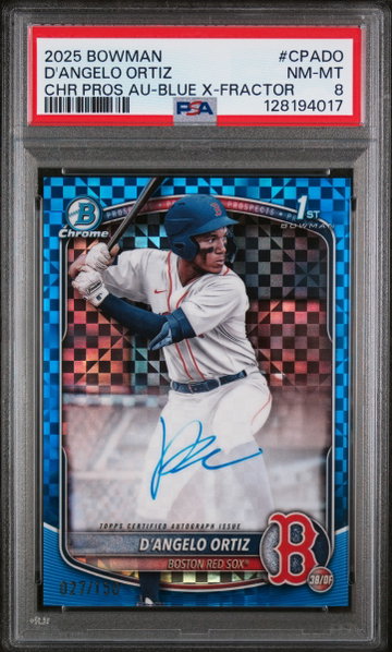 2025 Bowman Chrome Prospect Autograph Blue Xfractor D'Angelo Ortiz #CPADO /150 PSA 8