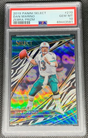 2019 Panini Select #270 Dan Marino Field Level Zebra Prizm SSP - PSA 10 - GEM MT - POP 2