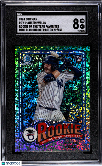 2024 Bowman Austin Wells #ROY-2 Roy Favorites Mini Diamond Refractor SGC 8
