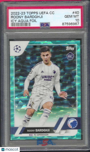 2022 Topps UEFA Club Competitions Roony Bardghji #40 Icy Aqua Foil PSA 10