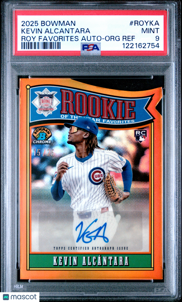 2025 Bowman Rookie Of The Year Favorites Autographs Kevin Alcantara #ROYKA Roy Org Ref PSA 9