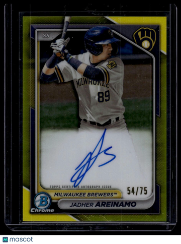 2024 Bowman Jadher Areinamo #CPA-JA Chrome Prospect Autographs Yellow Refractors SN AU