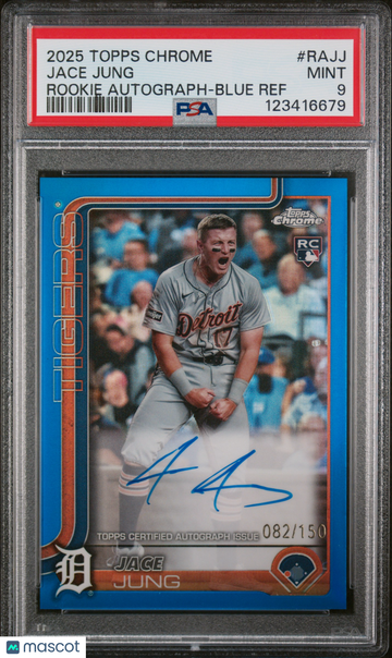 2025 Topps Chrome Rookie Autographs Jace Jung #RAJJ Blue Ref /150 PSA 9