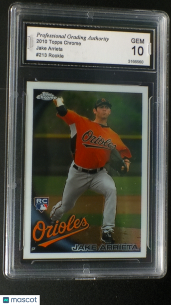 2010 Topps Chrome Jake Arrieta #213 Base Set RC PGA 10