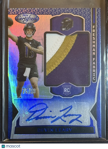 75/99 2024 Panini Certified Freshman Fabric Devin Leary #FMS-DLY Blue RPA RC