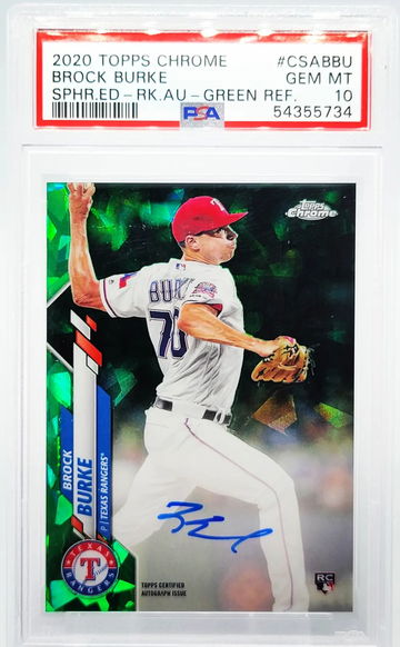 2020 Topps Chrome Sapphire 🔥 BROCK BURKE 🔥 PSA 10 Green Auto Refractor #/50 Rookie Pop 2