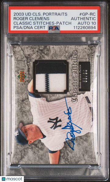 2003 Upper Deck Classic Portraits Classic Stitches Roger Clemens #GP-RC Patch PSA A Auto 10