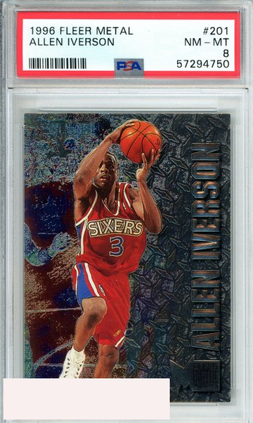 1996 FLEER METAL ALLEN IVERSON #201 PHILADELPHIA 76ERS ROOKIE RC PSA NM-MT 8