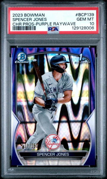2023 Bowman Chrome Prospects Purple Raywave Refractor Spencer Jones #BCP139 /250 PSA 10