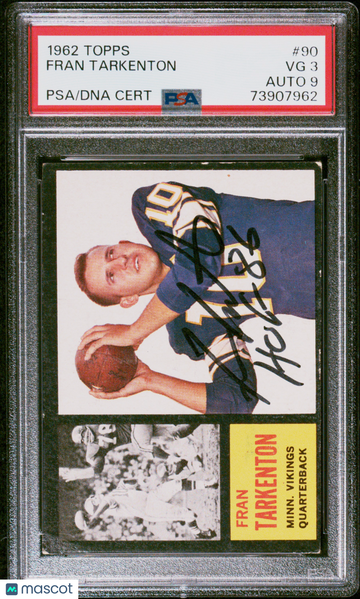 1962 Topps Fran Tarkenton #90 PSA 3 Auto 9