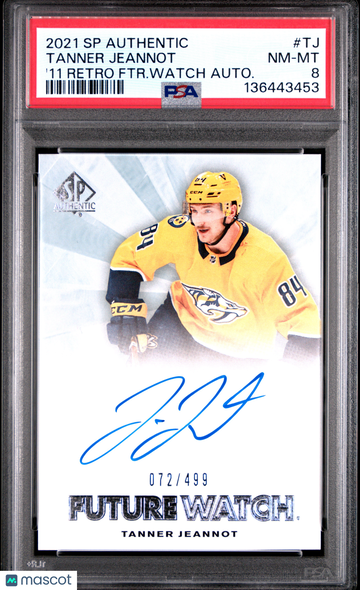 2021-22 Upper Deck SP Authentic Tanner Jeannot #RFWA-TJ Retro Future Watch Auto Rookie 072/499 PSA 8
