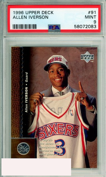 1996 UPPER DECK ALLEN IVERSON #91 ROOKIE HOF PHILADELPHIA 76ERS PSA MINT 9