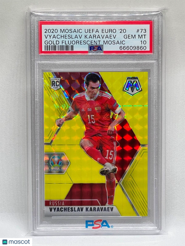 2020 Panini Mosaic UEFA Euro 2020 Vyacheslav Karavaev #73 Gold Fluorescent PSA 10