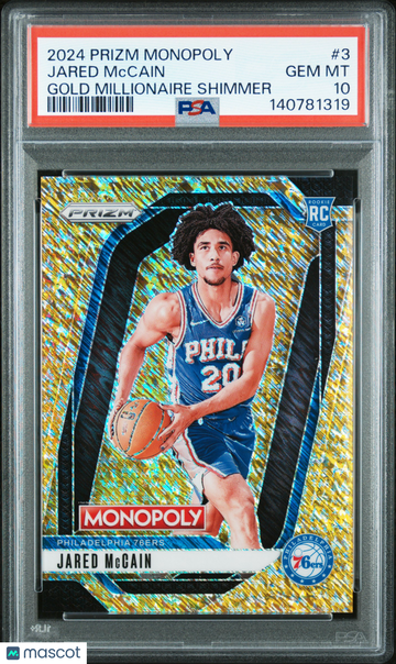 Jared Mccain 2024 Panini Prizm Monopoly Gold Millionaire Shimmer PSA 10