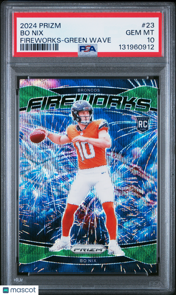 2024 Panini Prizm Fireworks Bo Nix #23 Green Wave PSA 10