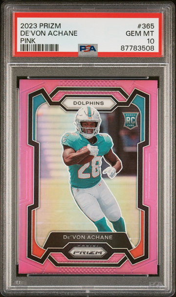 2023 Panini Prizm Prizms Pink De'Von Achane #365 PSA 10