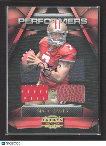 2009 Donruss Gridiron Gear Performers Nate Davis #14 Authentic Item Memorabilia Event-Worn/Used Item Auto