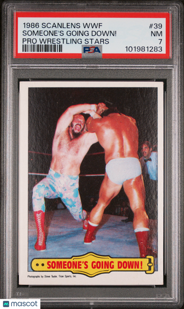 1986 Scanlens WWF Pro Wrestling Stars Someone's Going Down! #39 PSA 7
