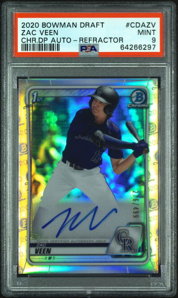 2020 BOWMAN DRAFT AUTO Zac Veen REFRACTOR PSA 9