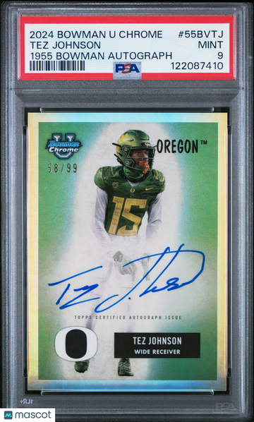 2024 Bowman University Chrome 1955 Bowman Autographs Tez Johnson #55BVTJ /99 PSA 9 Bowman