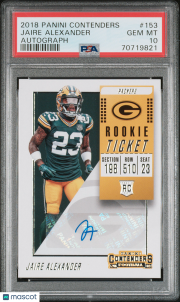 2018 Panini Contenders Jaire Alexander #153 Autograph PSA 10