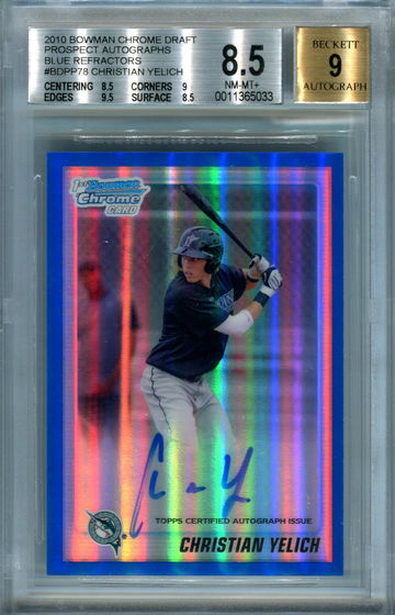 Christian Yelich blue refractor /150 BGS 8.5 auto 9