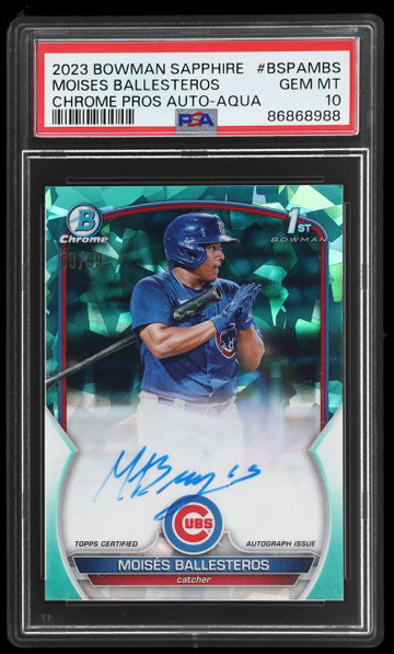 2023 Bowman Chrome Sapphire Moises Ballesteros Prospect Autograph Aqua Refractor PSA 10
