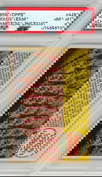 1958 Topps Cincinnati Redlegs Team Alphabetical Checklist #428 PSA 8 P1291